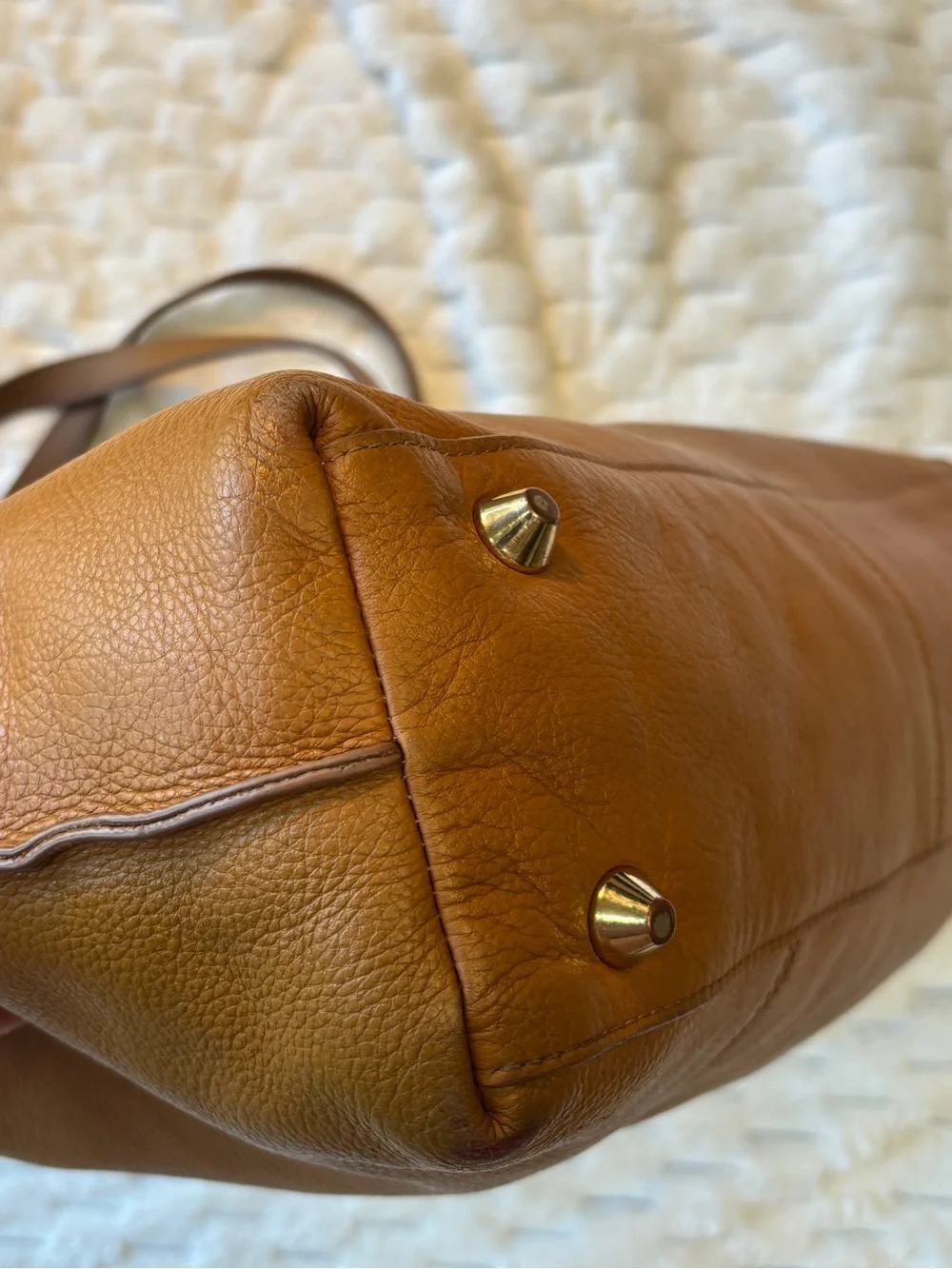 Stella & Max Tan Pebbled Leather Tote Bag Gold Hardware Structured Shoulder Bag